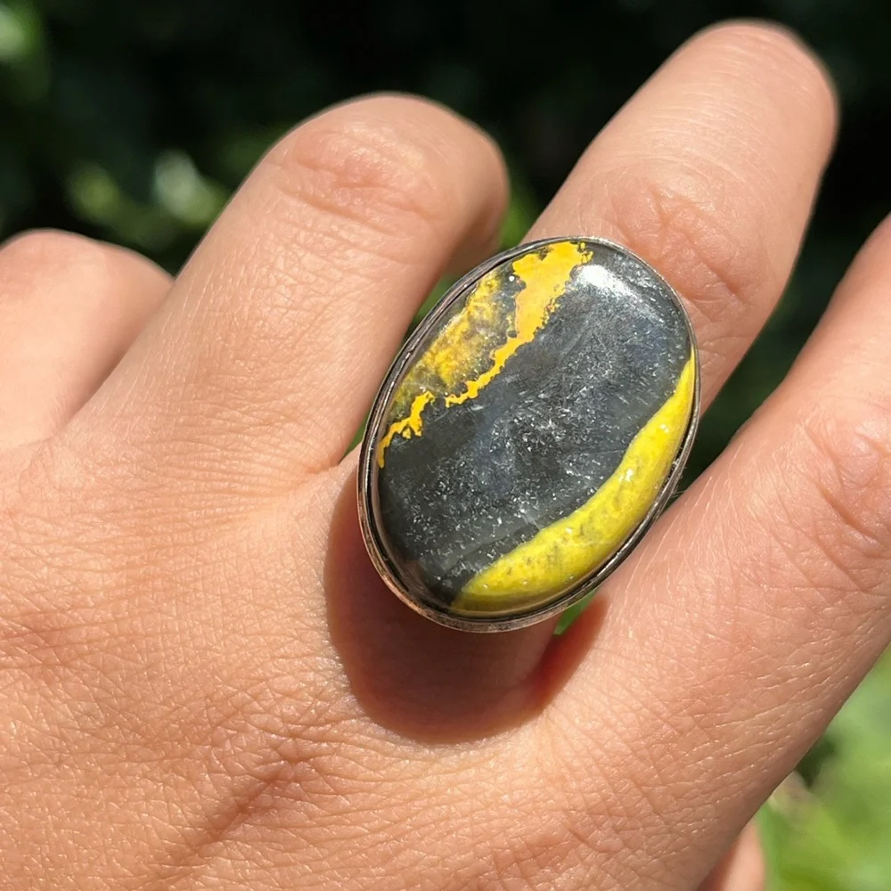 Size 8.25 925 solver plated‎ bumblebee Jasper ring